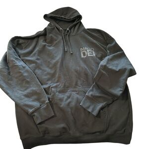 Black Pullover Hoodie with Drawstring and Graphic Design